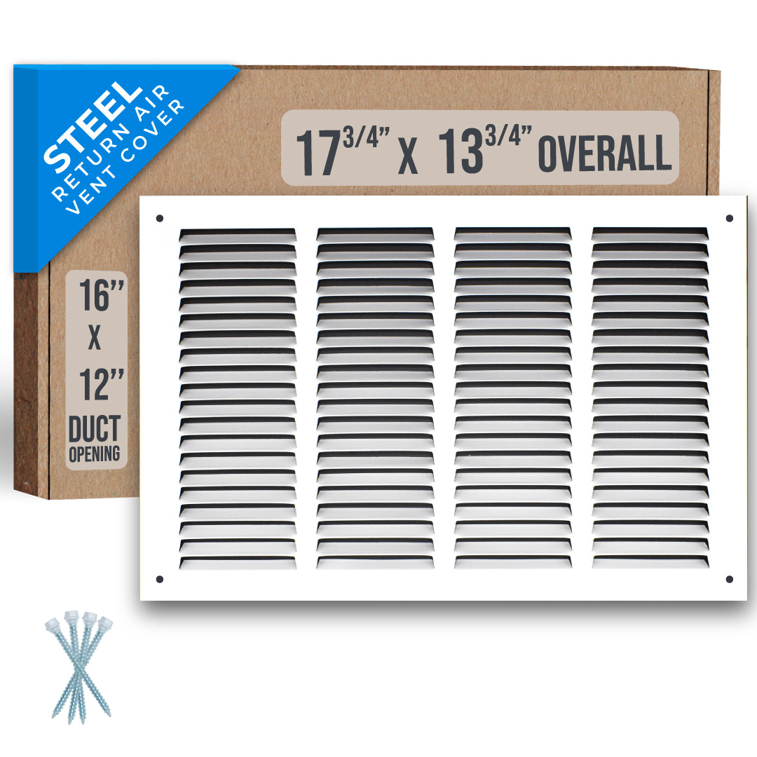 airgrilles 16" x 12" duct opening  -  steel return air grille for sidewall and ceiling hnd-flt-1rag-wh-16x12 752505984292 - 1