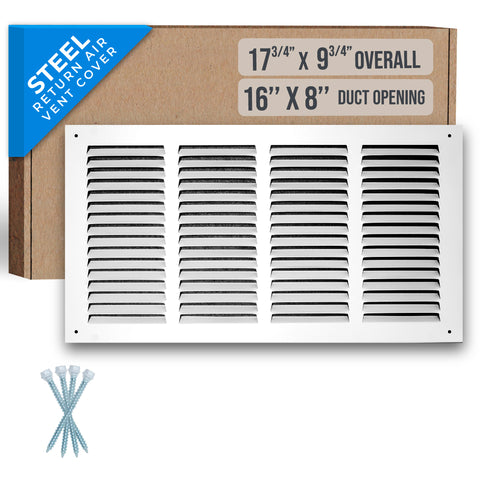 airgrilles 16" x 8" duct opening   steel return air grille for sidewall and ceiling hnd-flt-1rag-wh-16x8 038775628419 - 1