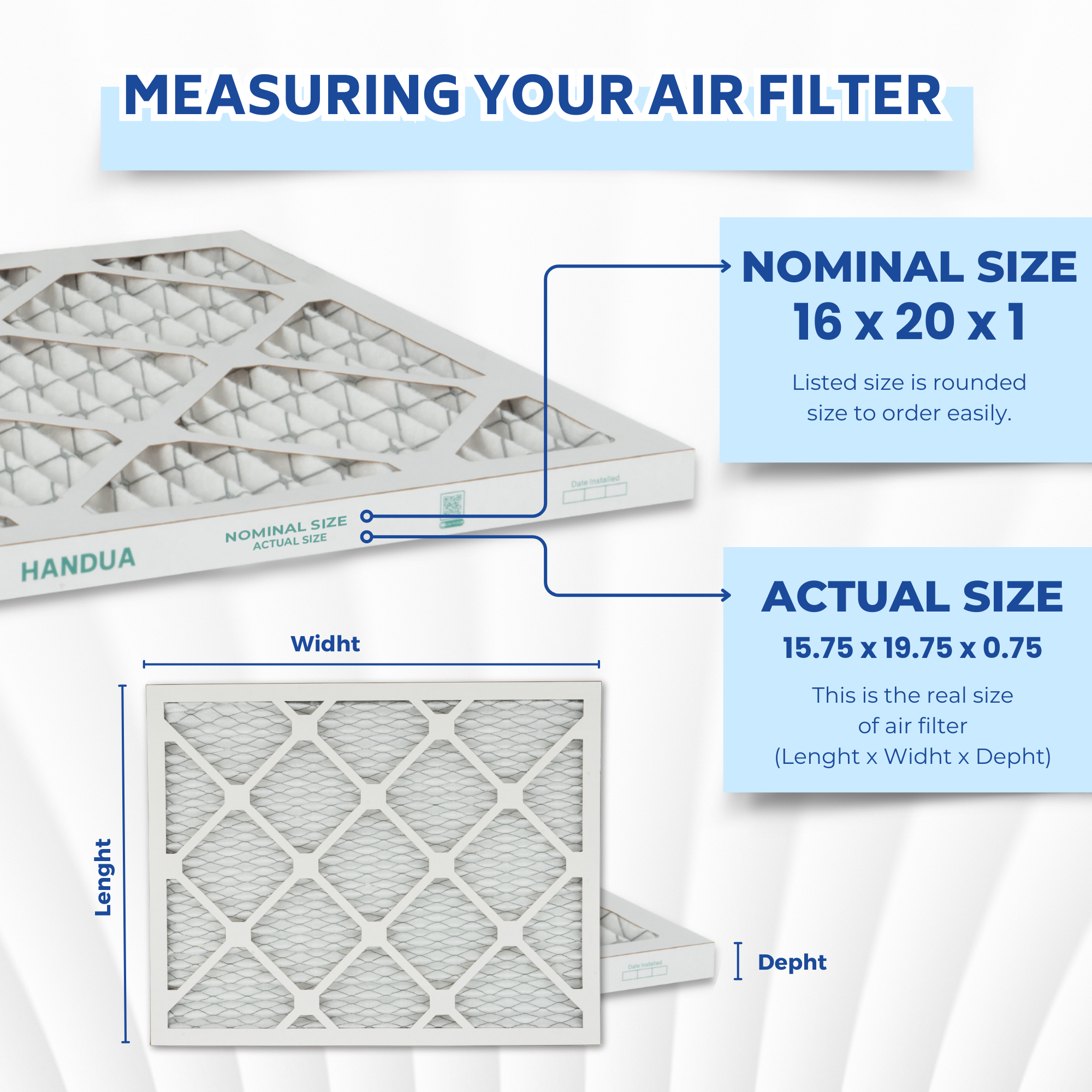 Handua 16x20x1 Air Filter MERV 11 Allergen Control, Plated Furnace AC Air Replacement Filter, 4 Pack (Actual Size: 15.75" x 19.75" x 0.75")