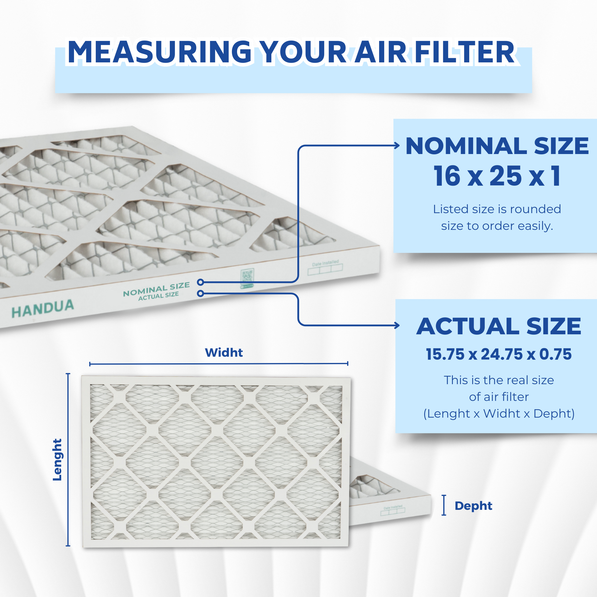 Handua 16x25x1 Air Filter MERV 13 Optimal Control, Plated Furnace AC Air Replacement Filter, 4 Pack (Actual Size: 15.75" x 24.75" x 0.75")