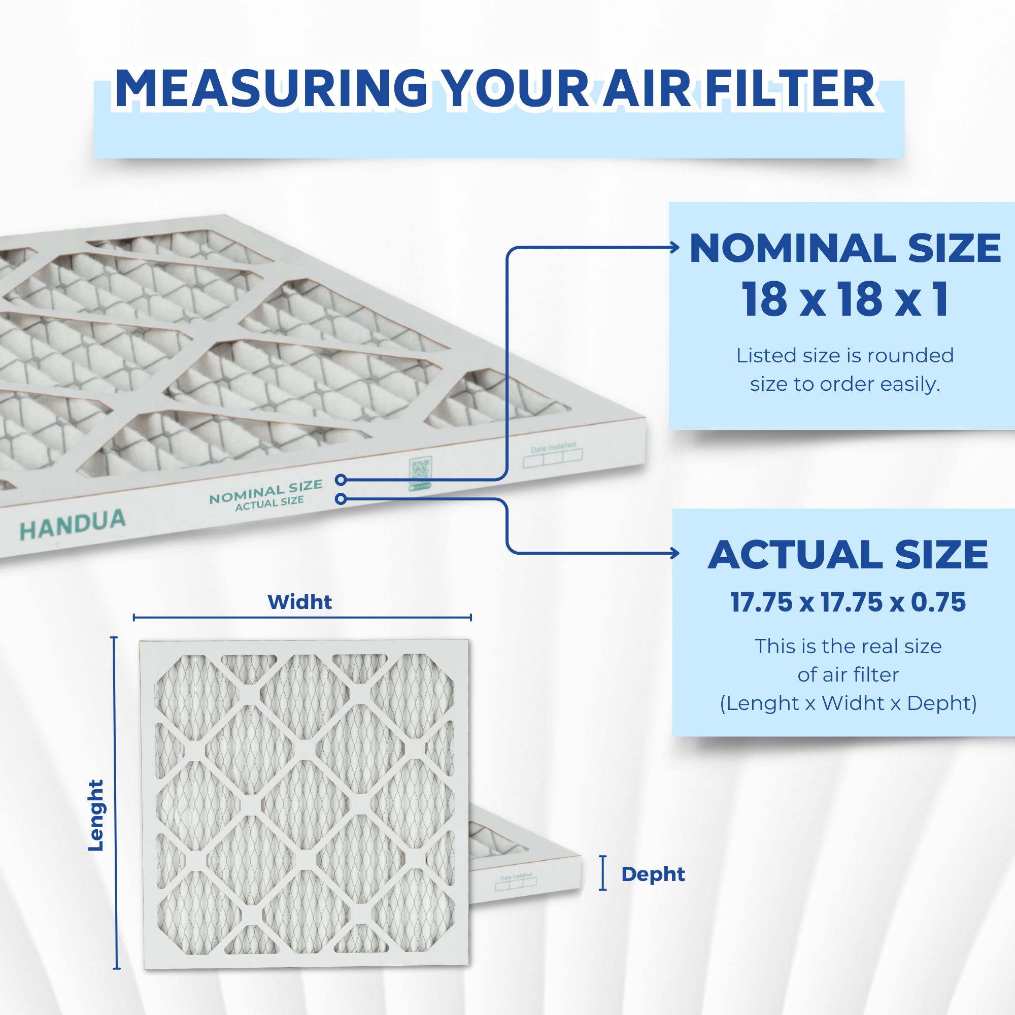 Handua 18x18x1 Air Filter MERV 8 Dust Control, Plated Furnace AC Air Replacement Filter, 4 Pack (Actual Size: 17.75" x 17.75" x 0.75")