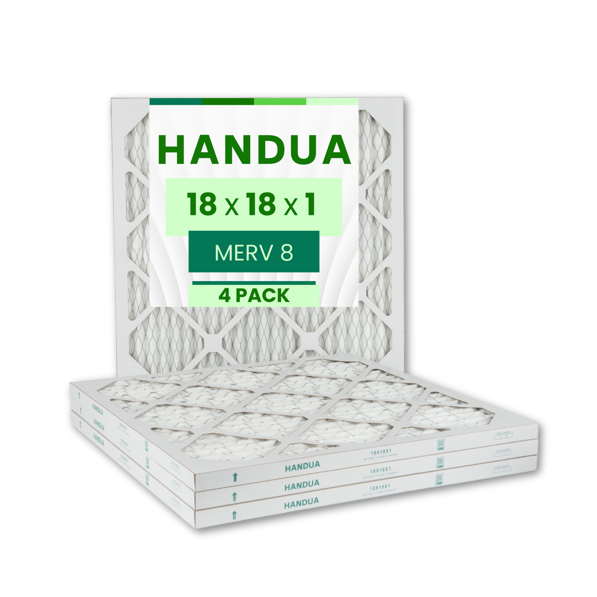 Handua 18x18x1 Air Filter MERV 8 Dust Control, Plated Furnace AC Air Replacement Filter, 4 Pack (Actual Size: 17.75" x 17.75" x 0.75")