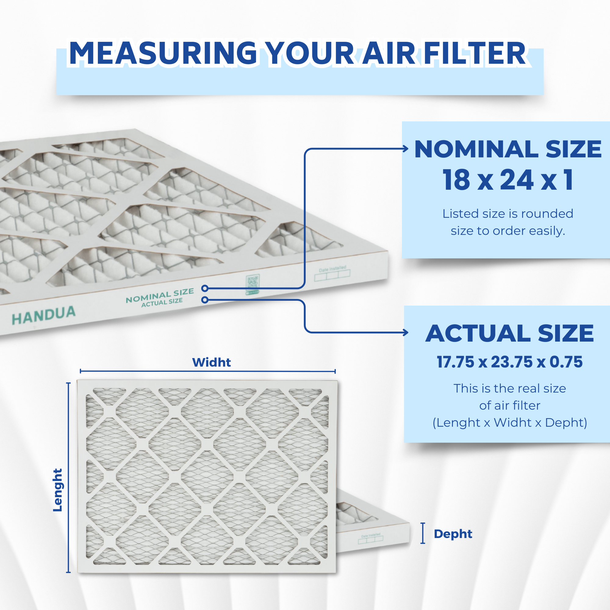 Handua 18x24x1 Air Filter MERV 13 Optimal Control, Plated Furnace AC Air Replacement Filter, 4 Pack (Actual Size: 17.75" x 23.75" x 0.75")