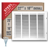 airgrilles 20" x 16" duct opening   steel return air filter grille for sidewall and ceiling hnd-rafg1-wh-20x16 038775628709 - 1