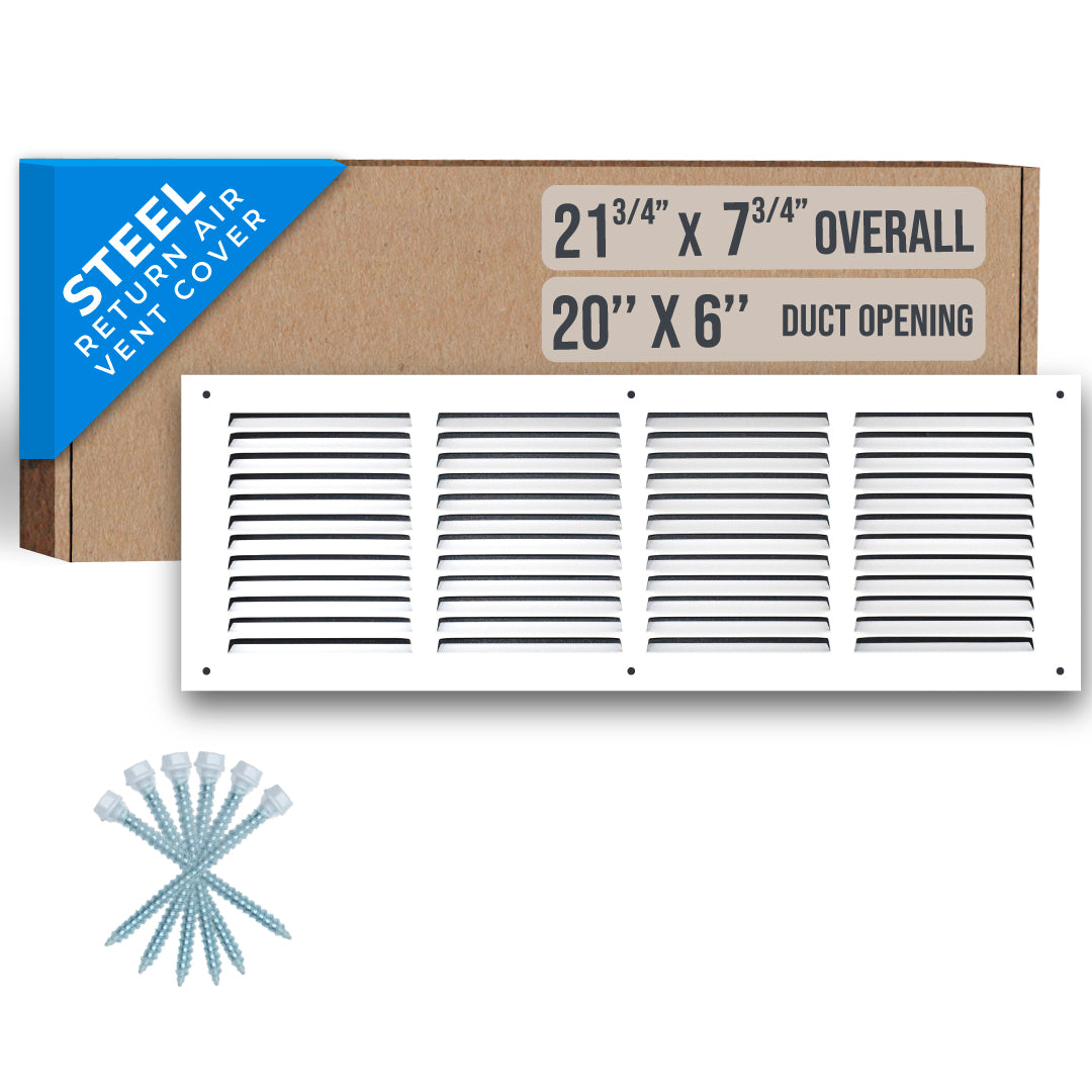 airgrilles 20" x 6" duct opening   steel return air grille for sidewall and ceiling hnd-flt-1rag-wh-20x6 752505984278 - 1