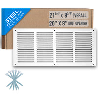 airgrilles 20" x 8" duct opening   steel return air grille for sidewall and ceiling hnd-flt-1rag-wh-20x8 038775628433 - 1