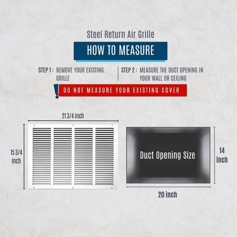 20" X 14" Duct Opening | Steel Return Air Grille for Sidewall and Ceiling | Outer Dimensions: 21.75"W X 15.75"H