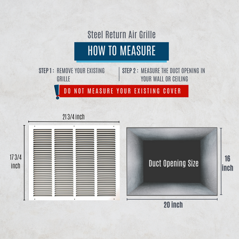 20" X 16" Duct Opening | Steel Return Air Grille for Sidewall and Ceiling | Outer Dimensions: 21.75"W X 17.75"H
