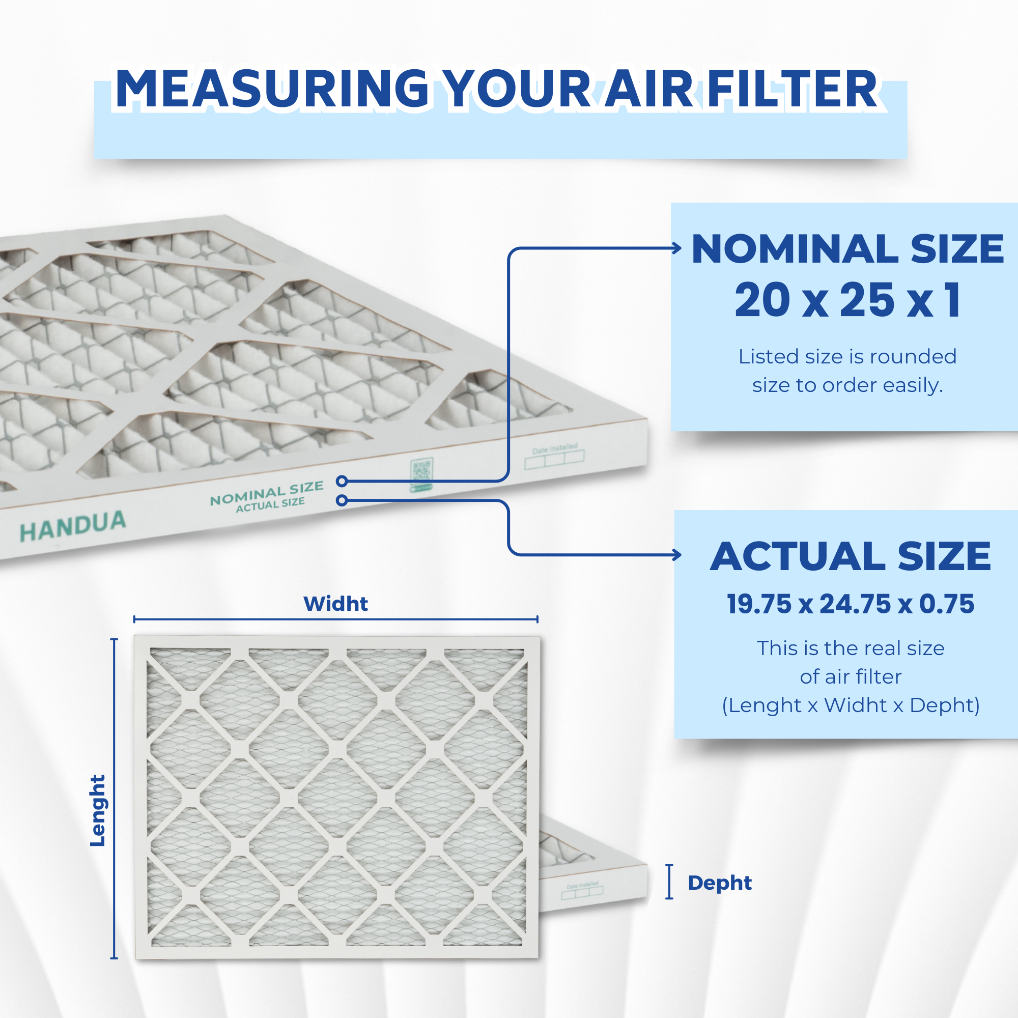 Handua 20x25x1 Air Filter MERV 13 Optimal Control, Plated Furnace AC Air Replacement Filter, 4 Pack (Actual Size: 19.75" x 24.75" x 0.75")