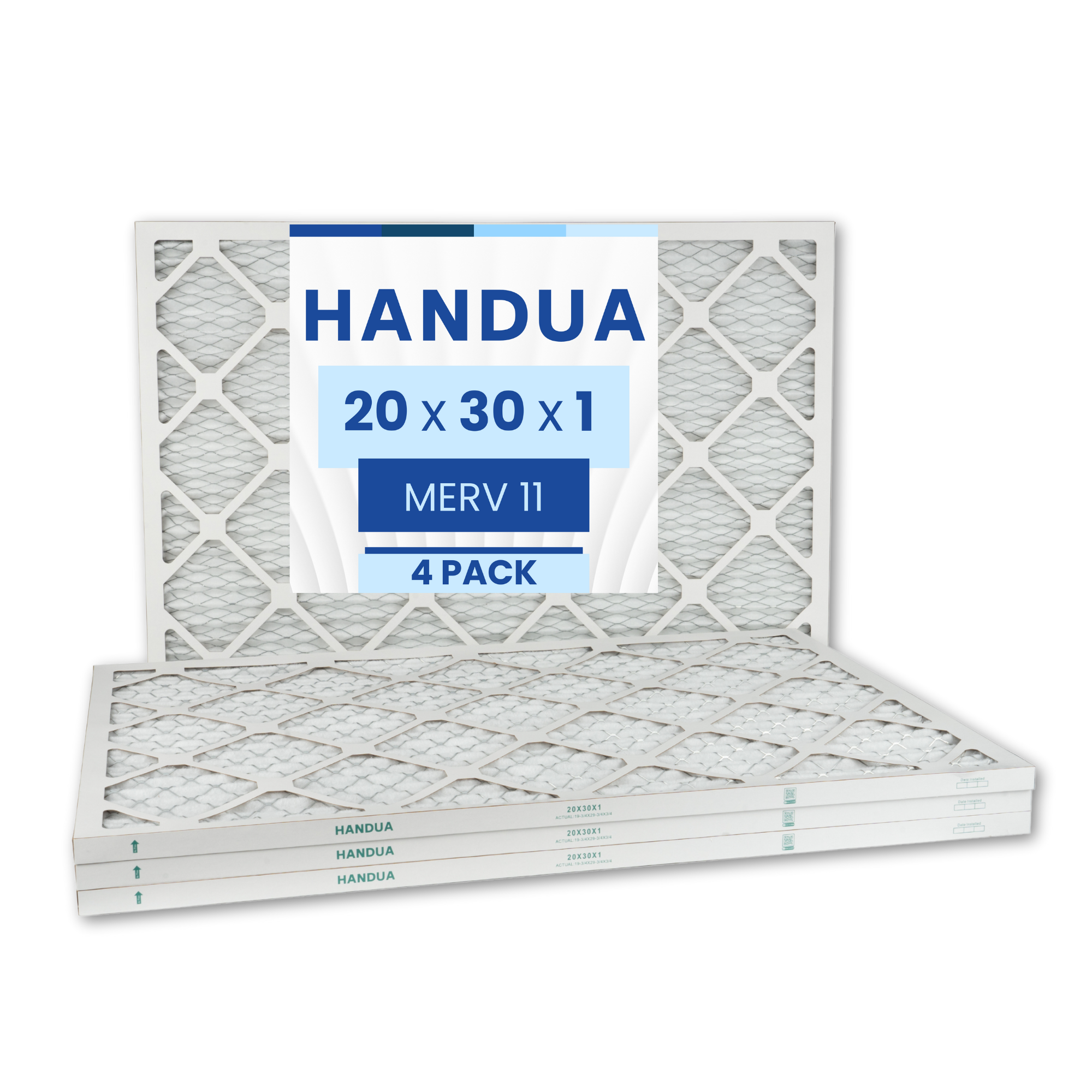 Handua 20x30x1 Air Filter MERV 11 Allergen Control, Plated Furnace AC Air Replacement Filter, 4 Pack (Actual Size: 19.75" x 29.75" x 0.75")