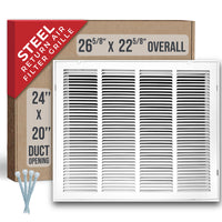 airgrilles 24" x 20" duct opening   steel return air filter grille for sidewall and ceiling hnd-rafg1-wh-24x20 038775628730 - 1