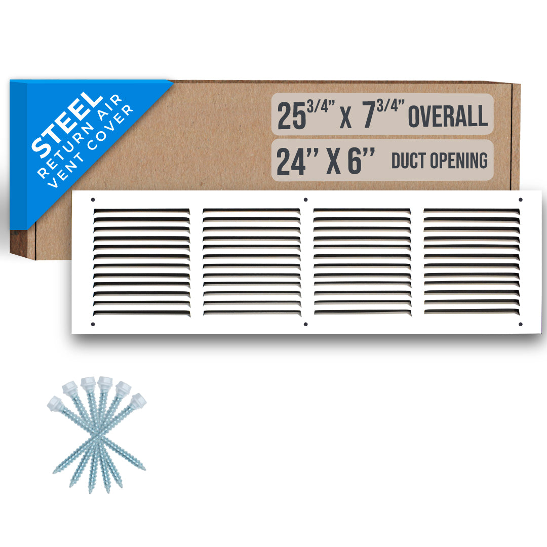 airgrilles 24" x 6" duct opening   steel return air grille for sidewall and ceiling hnd-flt-1rag-wh-24x6 752505984117 - 1