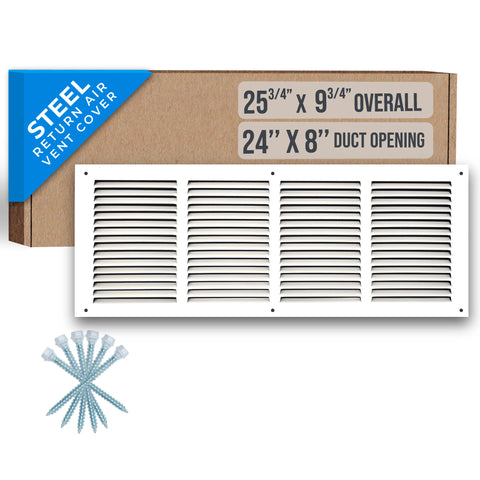 airgrilles 24" x 8" duct opening   steel return air grille for sidewall and ceiling hnd-flt-1rag-wh-24x8 752505984186 - 1