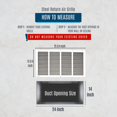 24" X 14" Duct Opening | Steel Return Air Grille for Sidewall and Ceiling | Outer Dimensions: 25.75"W X 15.75"H