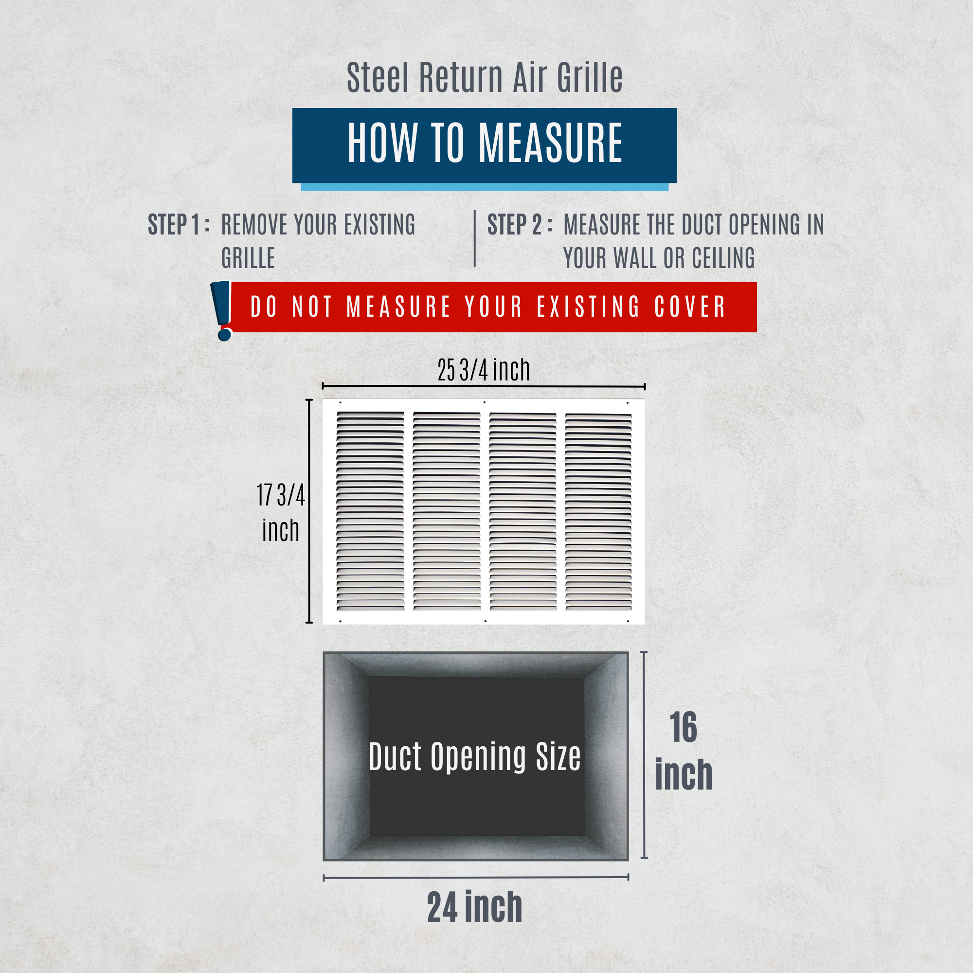 24" X 16" Duct Opening | Steel Return Air Grille for Sidewall and Ceiling | Outer Dimensions: 25.75"W X 17.75"H