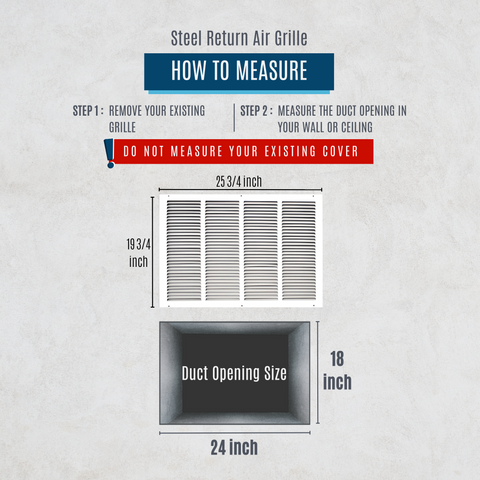 24" X 18" Duct Opening | Steel Return Air Grille for Sidewall and Ceiling | Outer Dimensions: 25.75"W X 19.75"H