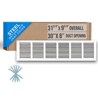 airgrilles 30" x 8" duct opening steel return air grille for sidewall and ceiling hnd-flt-1rag-wh-30x8 752505984070 1