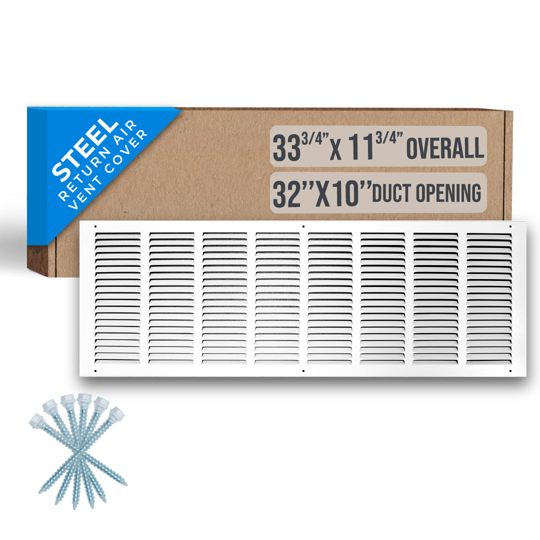 airgrilles 32" x 10" duct opening steel return air grille for sidewall and ceiling hnd-flt-1rag-wh-32x10 038775628549 1
