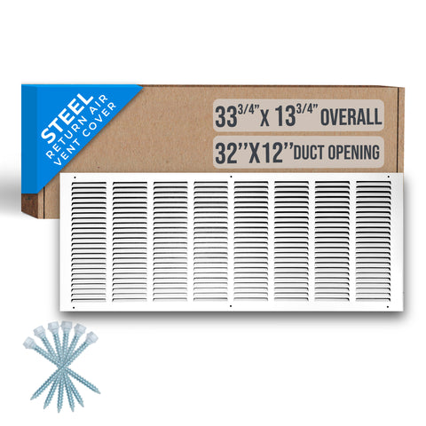 airgrilles 32" x 12" duct opening steel return air grille for sidewall and ceiling hnd-flt-1rag-wh-32x12 038775628556 1
