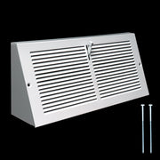 14 x 6-inch White Steel triangle corner baseboard supply register, angled view