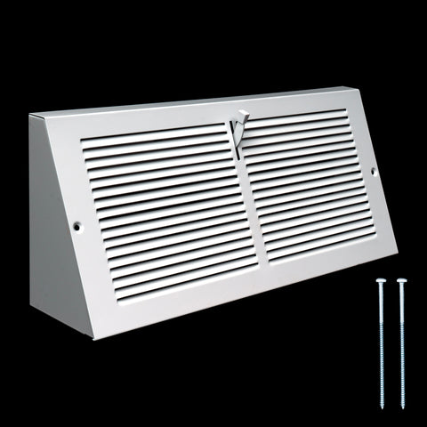 14"W x 6"H [Duct Opening] Steel Triangular Baseboard Return Air Supply Grille with Damper | 3.75" Depth | White | Outer Dimensions: 15-3/4" x 6-5/8"