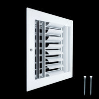 8"W x 8"H [Duct Opening] Aluminum 4-WAY Adjustable Air Supply Grille | Register Vent Cover Grill for Sidewall and Ceiling | White | Outer Dimensions: 9.75"W x 9.75"H