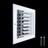 8x8 Aluminum 4-WAY Adjustable Air Supply Register for Sidewall and Ceiling | White | Outer Dimensions: 9-3/4"W X 9-3/4"H