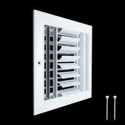 8 x 8-inch White Aluminum adjustable curved blade supply register, angled view