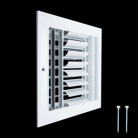 8"W x 8"H [Duct Opening] Aluminum 4-WAY Adjustable Air Supply Grille | Register Vent Cover Grill for Sidewall and Ceiling | White | Outer Dimensions: 9.75"W x 9.75"