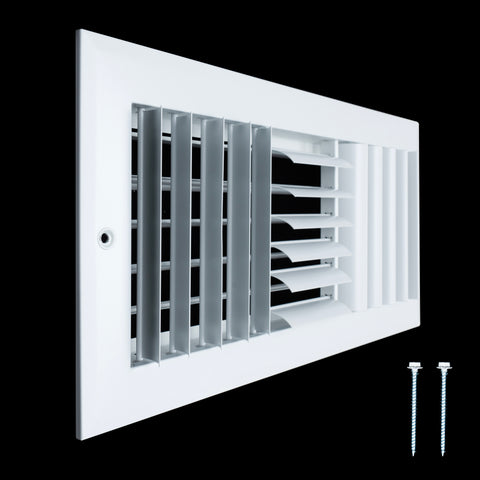 14"W x 6"H [Duct Opening] Aluminum 3-WAY Adjustable Air Supply Grille | Register Vent Cover Grill for Sidewall and Ceiling | White | Outer Dimensions: 15.75"W x 7.75"H