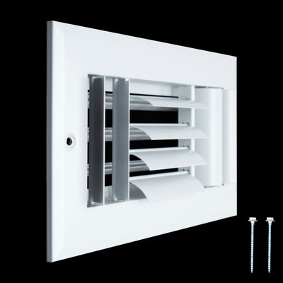 8x4 3-Way White Aluminum Adjustable Curved Blade Supply Register, Air Vent Cover with Damper for Sidewall Or Ceiling