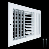 12x8 Aluminum 3-WAY Adjustable Air Supply Register for Sidewall and Ceiling | White | Outer Dimensions: 13-3/4"W X 9-3/4"H