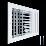12 x 8-inch White Aluminum adjustable curved blade supply register, angled view