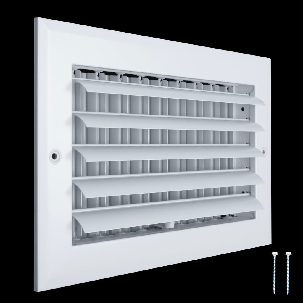 10x6 Aluminum 1-WAY Adjustable Air Supply Register for Sidewall and Ceiling | White | Outer Dimensions: 11-3/4"W X 7-3/4"H