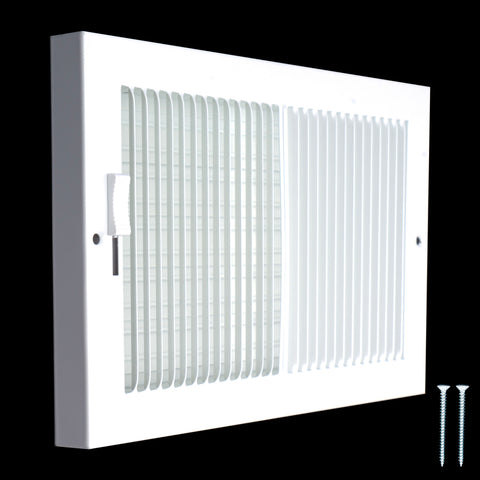 10"W x 6"H [Duct Opening] Steel Baseboard Air Supply Grille with Multi-shutter Damper | White | Outer Dimensions: 11-1/4" x 7-1/4"