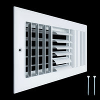 12"W x 6"H [Duct Opening] Aluminum 3-WAY Adjustable Air Supply Grille | Register Vent Cover Grill for Sidewall and Ceiling | White | Outer Dimensions: 13.75"W x 7.75"H