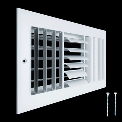 12x6 Aluminum 3-WAY Adjustable Air Supply Register for Sidewall and Ceiling | White | Outer Dimensions: 13-3/4"W X 7-3/4"H