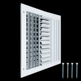 12x12 Aluminum 4-WAY Adjustable Air Supply Register for Sidewall and Ceiling | White | Outer Dimensions: 13-3/4"W X 13-3/4"H
