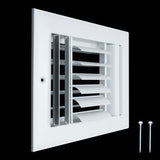 8x6 Aluminum 3-WAY Adjustable Air Supply Register for Sidewall and Ceiling | White | Outer Dimensions: 9-3/4"W X 7-3/4"H