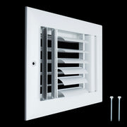 8 x 6-inch White Aluminum adjustable curved blade supply register, angled view