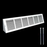 30 x 6-inch White Steel triangle baseboard return grille, angled view