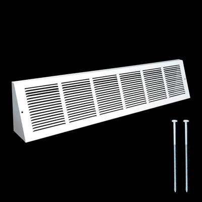 30x6 White Steel Triangular Baseboard Grille, Efficient Airflow, 3-13/16" Depth