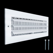 14 x 4-inch White Aluminum adjustable curved blade supply register, angled view