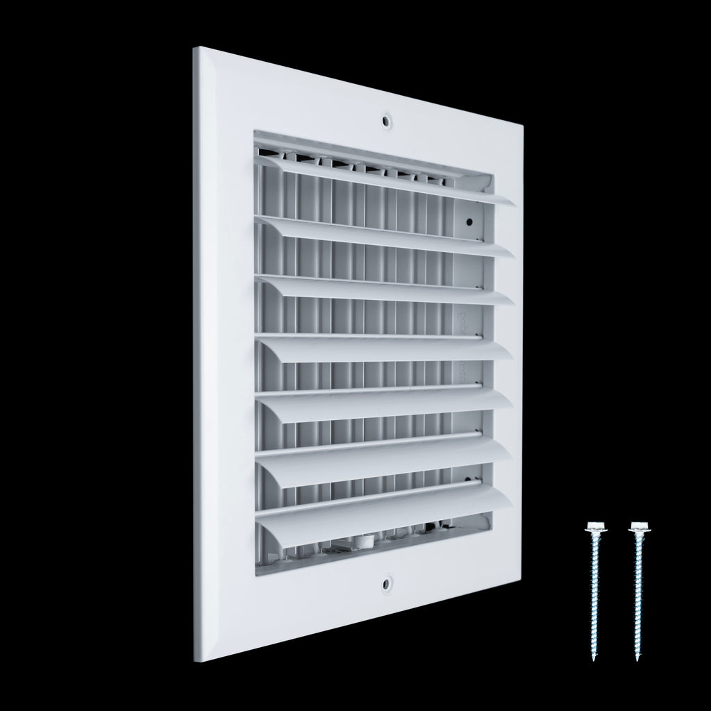 8x8 Aluminum 1-WAY Adjustable Air Supply Register for Sidewall and Ceiling | White | Outer Dimensions: 9-3/4"W X 9-3/4"H
