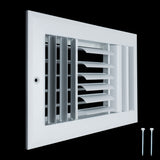 10x6 Aluminum 3-WAY Adjustable Air Supply Register for Sidewall and Ceiling | White | Outer Dimensions: 11-3/4"W X 7-3/4"H