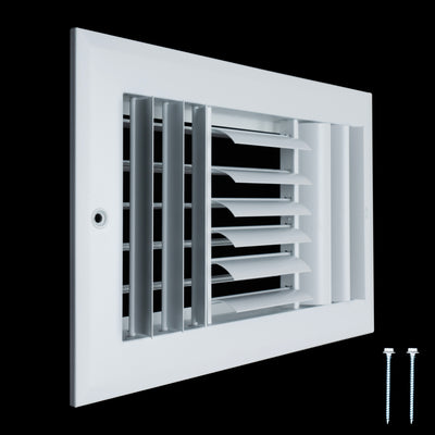 10x6 3-Way White Aluminum Adjustable Curved Blade Supply Register, Air Vent Cover with Damper for Sidewall Or Ceiling