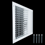 14x14 Aluminum 4-WAY Adjustable Air Supply Register for Sidewall and Ceiling | White | Outer Dimensions: 15-3/4"W X 15-3/4"H