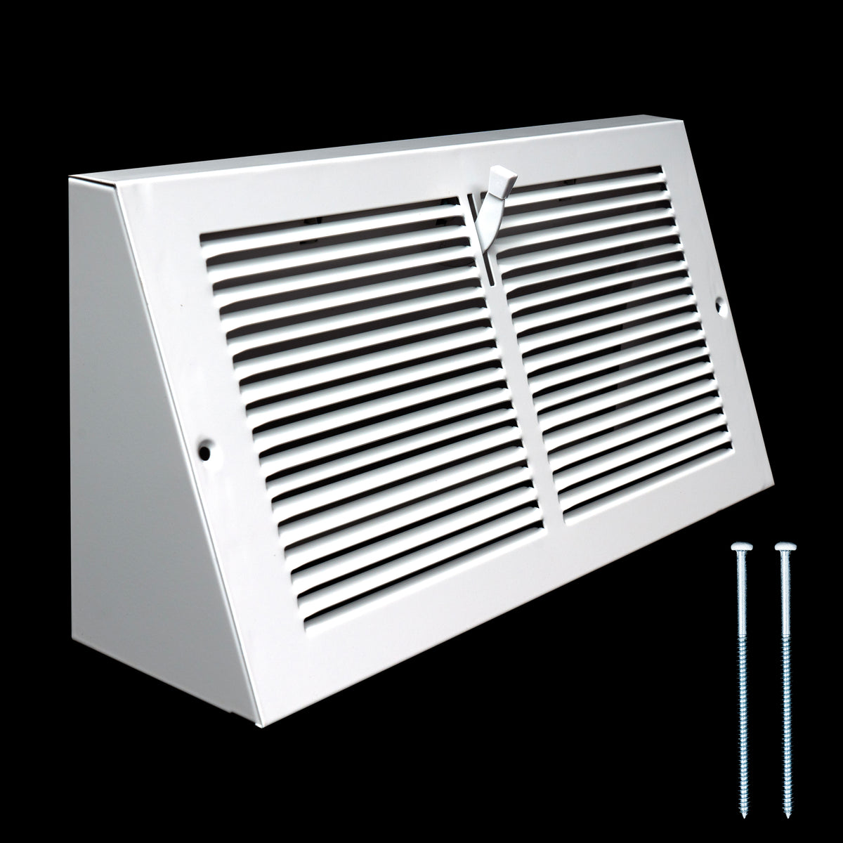 12"W x 6"H [Duct Opening] Steel Triangular Baseboard Return Air Supply Grille with Damper | 3.75" Depth | White | Outer Dimensions: 13-3/4" x 6-5/8"