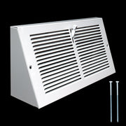 12 x 6-inch White Steel triangle corner baseboard supply register, angled view