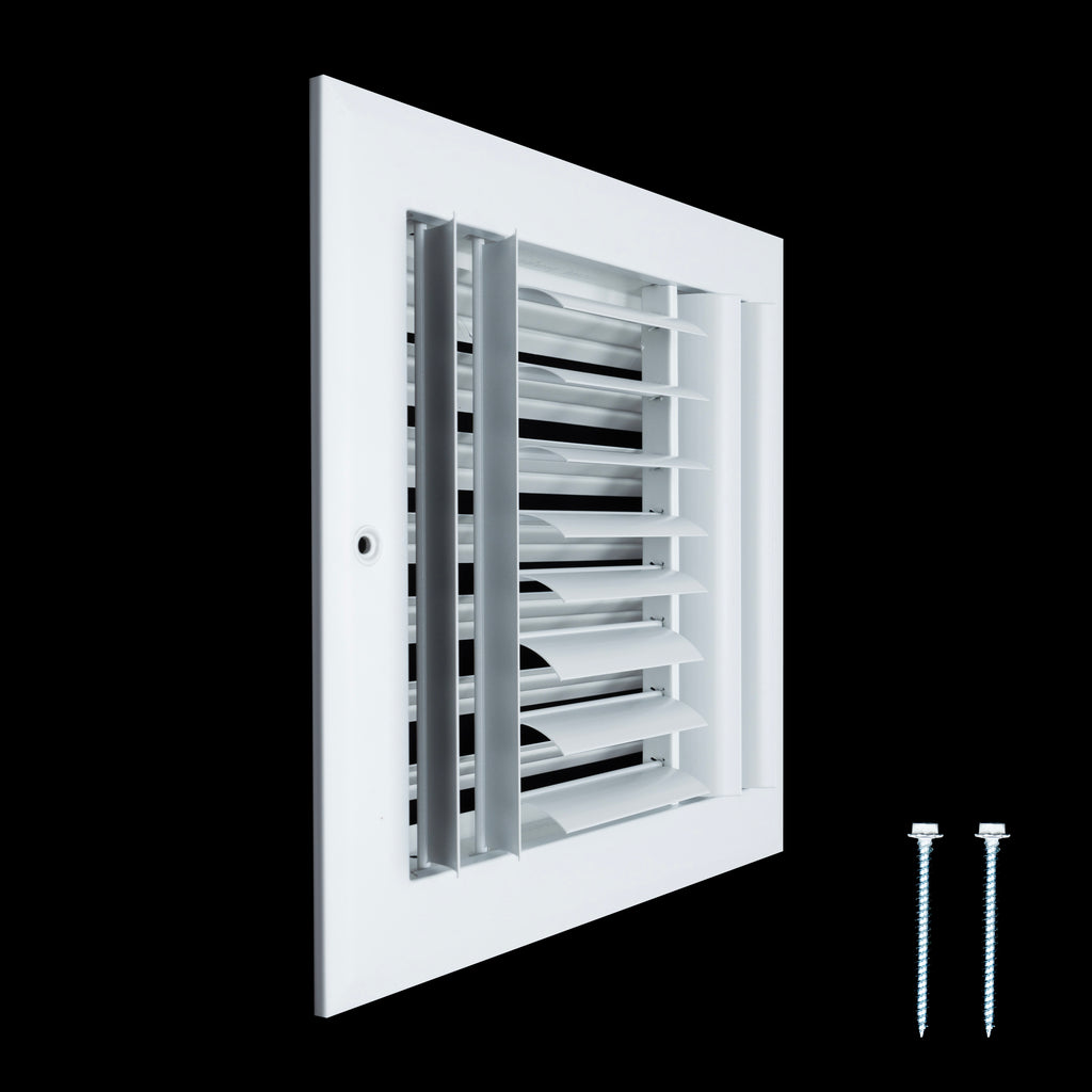 8x8 Aluminum 3-WAY Adjustable Air Supply Register for Sidewall and Ceiling | White | Outer Dimensions: 9-3/4"W X 9-3/4"H
